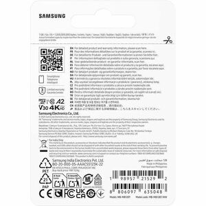""Carte microSDXC Samsung MB-MB128T - 128 Go - Classe 10/UHS-I (U3) - V30 - 170 Mo/s en Lecture""