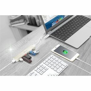 j5create JCH377 USB Hub - USB Type C - 640 MB/s - Notebook, Mouse, Keyboard, Flash Drive, Enclosure - Champagne Metallic -