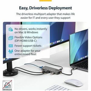 StarTech.com Adaptateur Multiport USB4, Double Sortie 4K Sans Pilote pour macOS/Windows, Recharge Power Delivery 140W, Hub