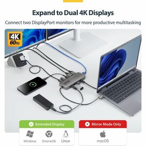 StarTech.com Adattatore Multiporta USB-C a Dual DisplayPort, ricarica PD 100W, 2x 4K 60Hz, Hub 5 porte 5Gbps, Gigabit Ethe