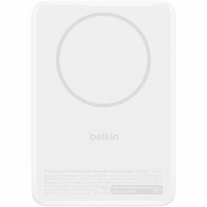 Belkin BoostCharge Power Bank - White - For Qi2-enabled Device, iPhone - 5000 mAh - 20 W - USB Type-C Connector - 1 x USB 