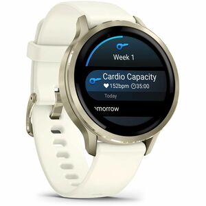 Garmin Venu 4 Smart Watch - Lunar Gold Case Color - Bone Band Color - Stainless Steel, Metal Body Material - Fiber Reinfor