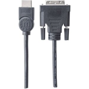 Manhattan HDMI to DVI-D 24+1 Cable, 1.8m, Male to Male, Black, HDMIDVIMM6, Dual Link, Compatible with DVD-D, Lifetime Warr