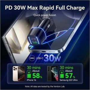 VENTION TWO-PORT USB-C + A (30W + 18W) CAR CHARGER BLACK ABS