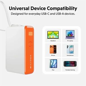 Hyperjuice Flex HJ5401OGGL Power Bank - Vermilion Orange - For Smartphone, Tablet PC, Notebook, USB Type A Device, USB Typ