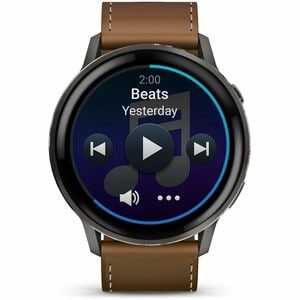 Garmin Venu 4 Smart Watch - Slate Case Color - Black, Brown Band Color - Stainless Steel, Metal Body Material - Fiber Rein