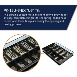 apg® Cash Drawer PK-15U-6-BX Universal Till - 5 Bill x 6 Coin - Wire with plastic coating hold-downs, Adjustable Bill Widt