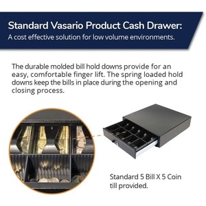 apg Manual 16.2" Point of Sale Cash Drawer | Vasario Series VP101-BL1616 | Push-Button Operation | Plastic Till with 5 Bil