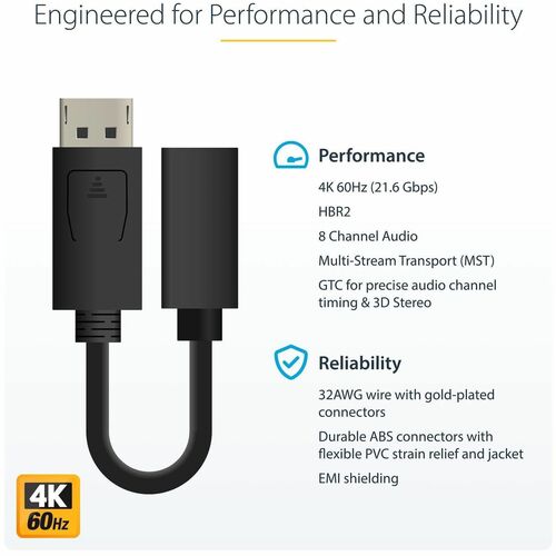 StarTech.com Câble DisplayPort vers Mini DisplayPort 15 cm, Vidéo 4K x 2K, Câble Adaptateur DP Mâle vers Mini DP Femelle, 