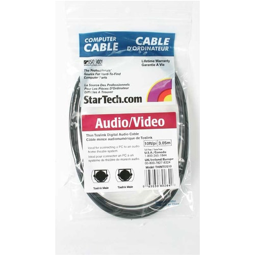 StarTech.com Cable 3m TosLink® Audio Digital Óptico SPDIF Delgado - Negro - Cable for Dispositivo de audio, Sistema de tea