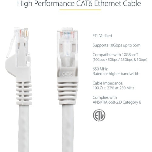 StarTech.com 5m CAT6 Ethernet Cable - White Snagless Gigabit - 100W PoE UTP 650MHz Category 6 Patch Cord UL Certified Wiri