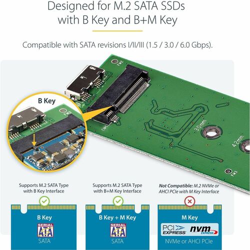 StarTech.com Gabinete USB 3.0 (5Gbps) a SSD M.2 de Aluminio con UASP - Negro - SATA NGFF M.2 con B Key y B+M Key - No Comp