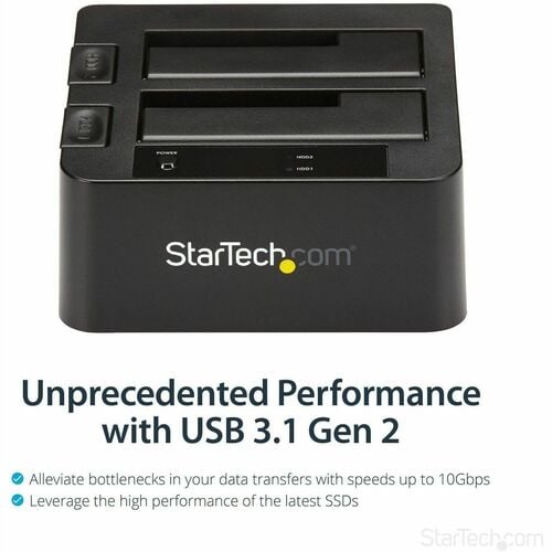 StarTech.com Drive Dock SATA/600 - USB 3.1 Type B Host Interface - UASP Support External - Black - 2 x HDD Supported - 2 x