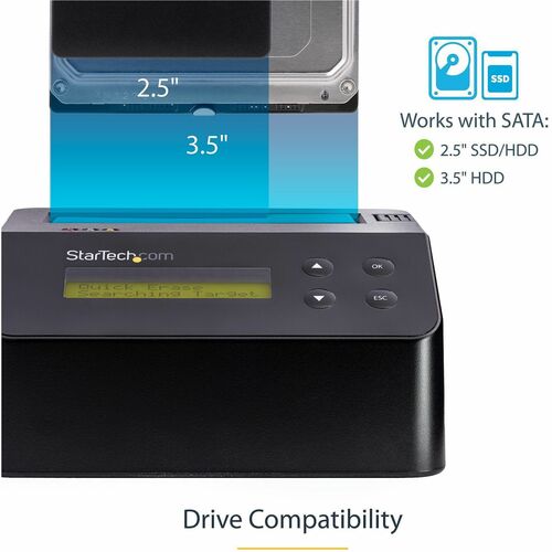 StarTech.com Single Bay SSD/HDD Hard Drive Eraser, 2.5"/3.5" , Standalone Wiper, Disk Sanitizer, Hardware Wiper Erasing To