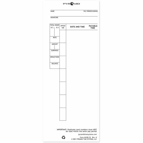 Pyramid Time Card - Recycled - 1000 / Pack