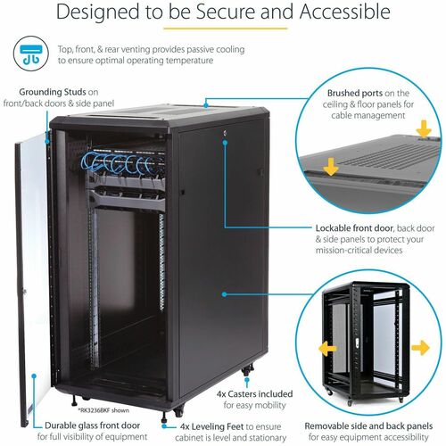 StarTech.com 4-Post 25U Server Rack Cabinet, 19" Data Rack Cabinet for Computer / IT Equipment, Home Network Rack, Half He