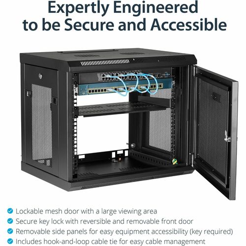 StarTech.com 2-Post 9U Wall Mount Network Cabinet, 19" Wall-Mounted Server Rack for Data / IT Equipment, Small Lockable Ra