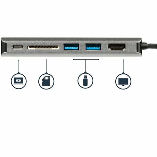 StarTech.com USB C Multiport Adapter - Portable USB Type-C Travel Dock - 4K HDMI, 2-pt USB Hub, SD, GbE, 60W PD Pass-Throu
