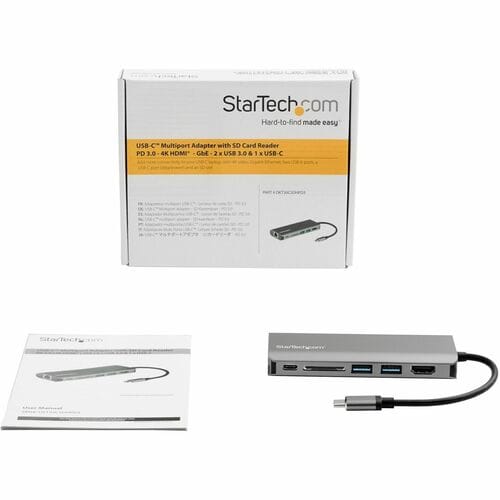 StarTech.com Adaptador Multipuertos USB C - Dock USB Tipo C a HDMI 4K - Hub 3x USB 3.0 - SD/SDHC - GbE - PD 3.0 60W - USB/