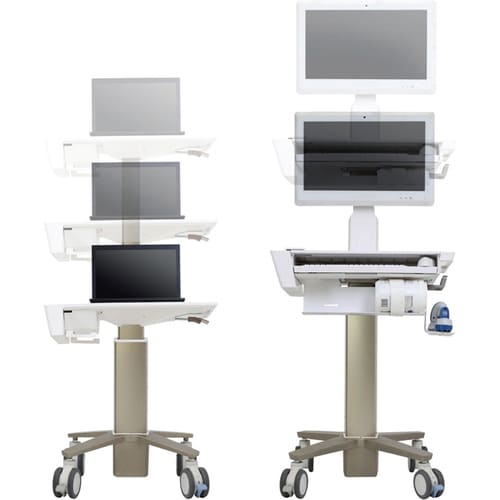 Ergotron CareFit Medical Trolley - 5.44 kg Load Capacity - 4 Casters - 101.60 mm Caster Size - Plastic, Zinc Plated Steel,