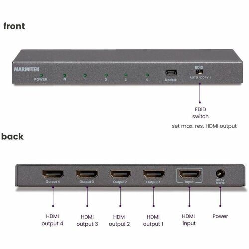 SPLIT 614 UHD 2.0 HDMI SPLITTER 1 IN/4 OUT 4K60 4:4:4 HDCP 2.2