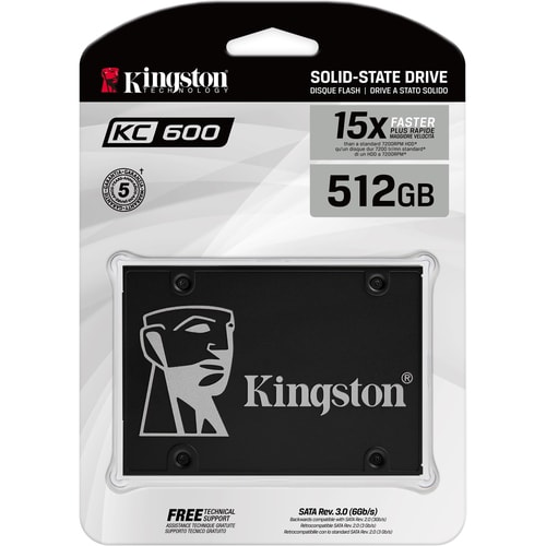 Kingston KC600 512 GB Solid State Drive - 2.5"" Internal - SATA (SATA/600) - Desktop PC, Notebook Device Supported - 300 T