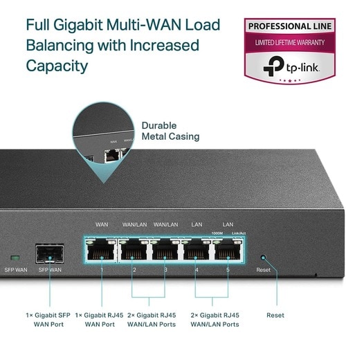 TP-Link Omada ER7206 Ethernet Wireless Router - 4 x Network Port - 1 x Broadband Port - Gigabit Ethernet - VPN Supported -