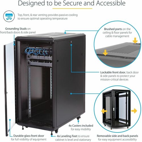 StarTech.com 4-Post 32U Server Rack Cabinet, 19" Data Rack Cabinet for Computer / IT Equipment, Home Network Rack, Half He