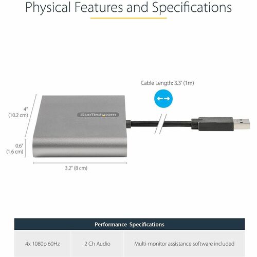 StarTech.com USB 3.0 auf 4x HDMI Adapter - Externe Video- und Grafikkarte - 1080p 60Hz (USB32HD4) - 1920 x 1080 Supported 