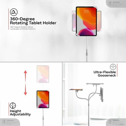 CTA Digital Height Adjustable Tablet PC Stand - Up to 13" (33.02 cm) Screen Support - 147.32 cm (58") Height - Floor Stand