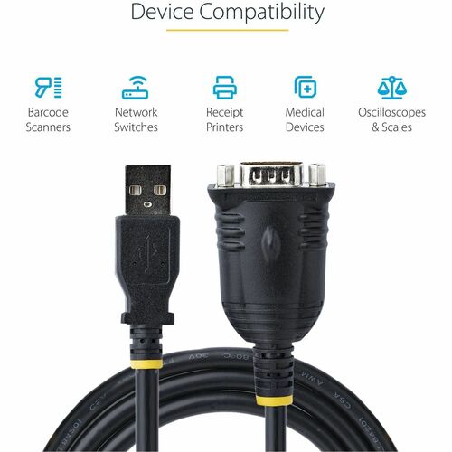 StarTech.com 3ft (1m) USB to Serial Cable, DB9 Male RS232 to USB Converter, USB to Serial Adapter, COM Port Adapter with P