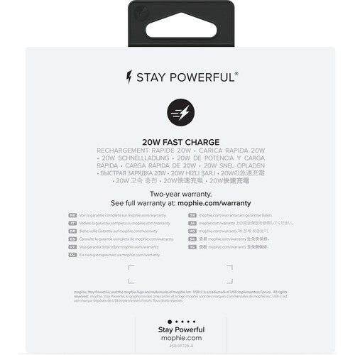 Mophie 20 W AC Adapter - For USB Type C Device - 5 V DC Output