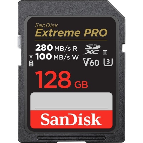 Carte SDXC SanDisk Extreme PRO - 128 Go - UHS-II - V60 - 280 Mo/s en Lecture - 100 Mo/sSpaceen Écriture