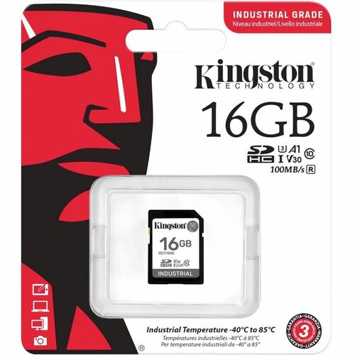 Kingston Industrial 16 GB Class 10/UHS-I (U3) V30 SDHC - 1 - 100 MB/s Read - 30 MB/s Write