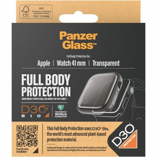 PanzerGlass Tempered Glass, D3O, Plastic Screen Protector for Apple Watch 41mm - Transparent - For LCD Smartwatch - Scratc