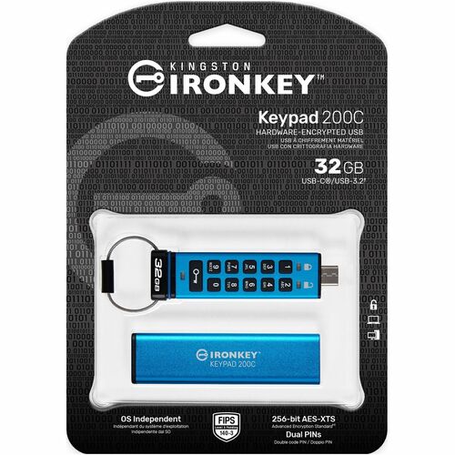 IronKey Keypad 200 32 GB USB 3.2 (Gen 1) Typ C Flash-Laufwerk - Blau - XTS-AES, 256-bit AES - 145 MB/s Lesegeschwindigkeit
