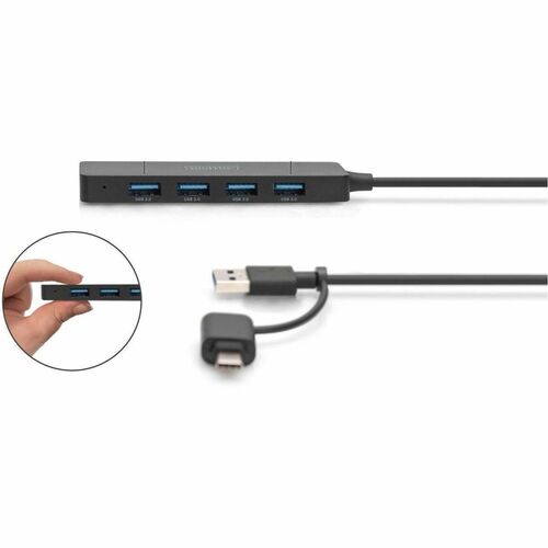 Digitus USB 3.0 Hub 4-Port, Slim Line. Hostschnittstelle: USB 3.2 Gen 1 (3.1 Gen 1) Type-A + Type-C, Hub-Schnittstellen: U
