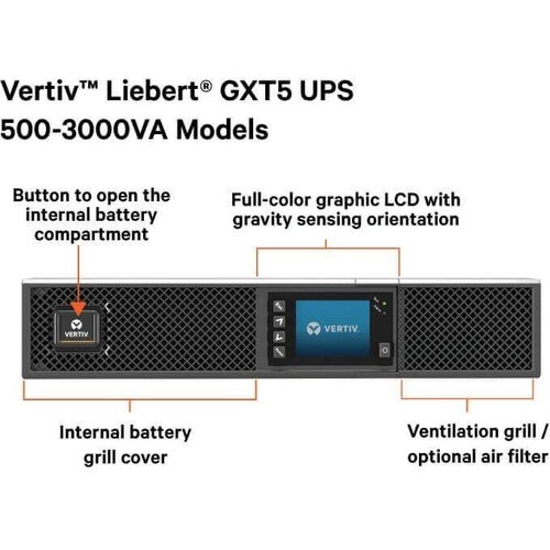 Vertiv Liebert GXT5-750IRT2UXL Double Conversion Online UPS - 750 VA/750 W - 2U Rack/Tower - 8.50 Minute Stand-by - 230 V 