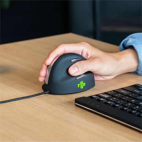 R-Go HE Break Vertical Mouse Mouse - USB Type C - Optical - 5 Button(s) - Black - PC, Mac - Cable - 2400 dpi - Scroll Whee