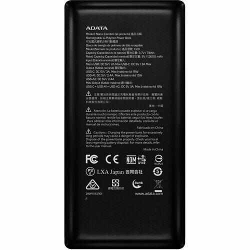 Vista 3 de POWER BANK ADATA C20 20.000 mAh NEGRA