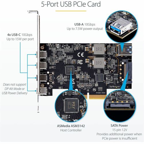 TARJETA PCIE DE 5 PUERTOS USB DE 10GBPS 4X USB-C / 1X USB-A