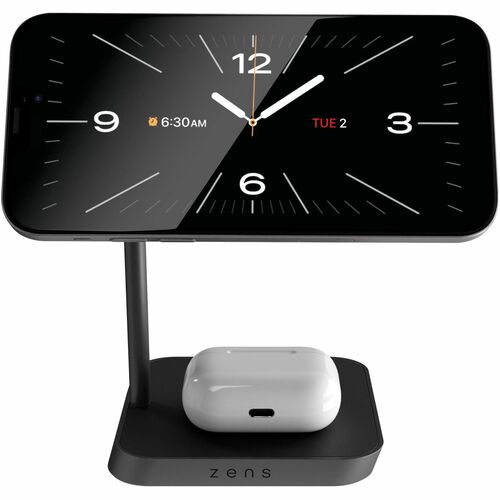 Base d'appoggio Zens - Wireless per iPhone, AirPods, iPhone 12 - 2 Alloggiamento - Qi - Compatibilita carica - Nero