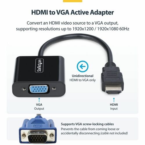 StarTech.com HDMI auf VGA Adapter/Kabel, Aktiver HDMI Adapter/Videokonverter, 1920x1080 (1080p), HDMI-Quelle zu VGA-Monito