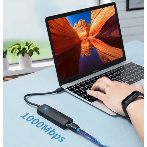 HUB USB-C TO USB 3.03/RJ45/MIC RO-B 0.15M BLACK ABS TYPE