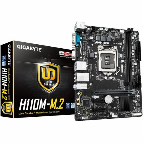 GIGABYTE Ultra Durable H110M-M.2 Desktop Motherboard - Intel H110 Chipset - Socket H4 LGA-1151 - Micro ATX - Core, Core i7