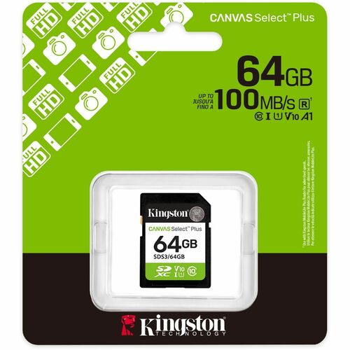 Kingston Canvas Select Plus 64 GB Class 10/UHS-I (U1) V10 SDXC - 100 MB/s Read
