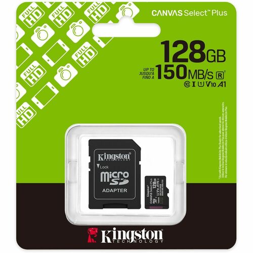 Kingston Canvas Select Plus 128 GB Class 10/UHS-I (U1) V10 microSDXC - 1 - 150 MB/s Read - Lifetime Warranty