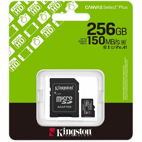 Kingston Canvas Select Plus 256 GB Class 10/UHS-I (U1) V10 microSDXC - 1 Each - 150 MB/s Read