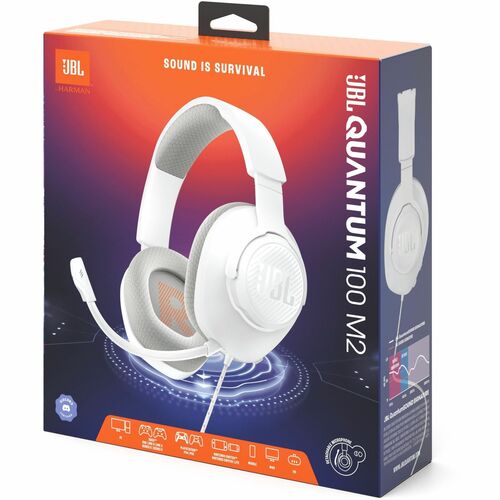 JBL Quantum 100M2 Wired On-ear, Over-the-head, Over-the-ear Stereo Gaming Headset - White - Binaural - Ear-cup - 32 Ohm - 