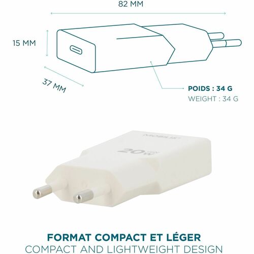 MOBILIS Energia 20 W AC Adapter - Universal Adapter - 1 USB Type-C - For Smartphone, Tablet PC - Europe - White